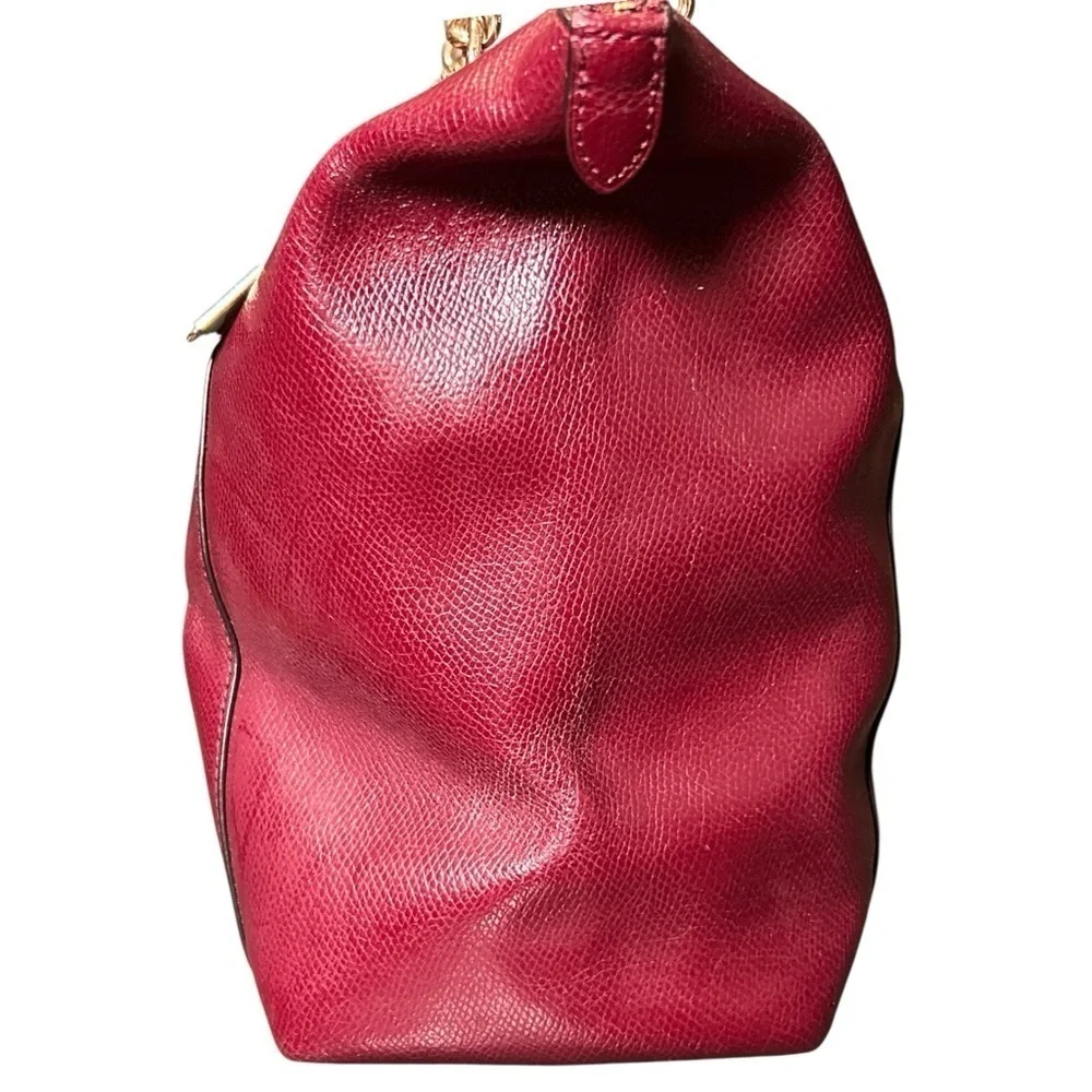 Coach Ava Bordeaux Red Pebbled Leather Tote Shoulder Bag Purse Chain Handle